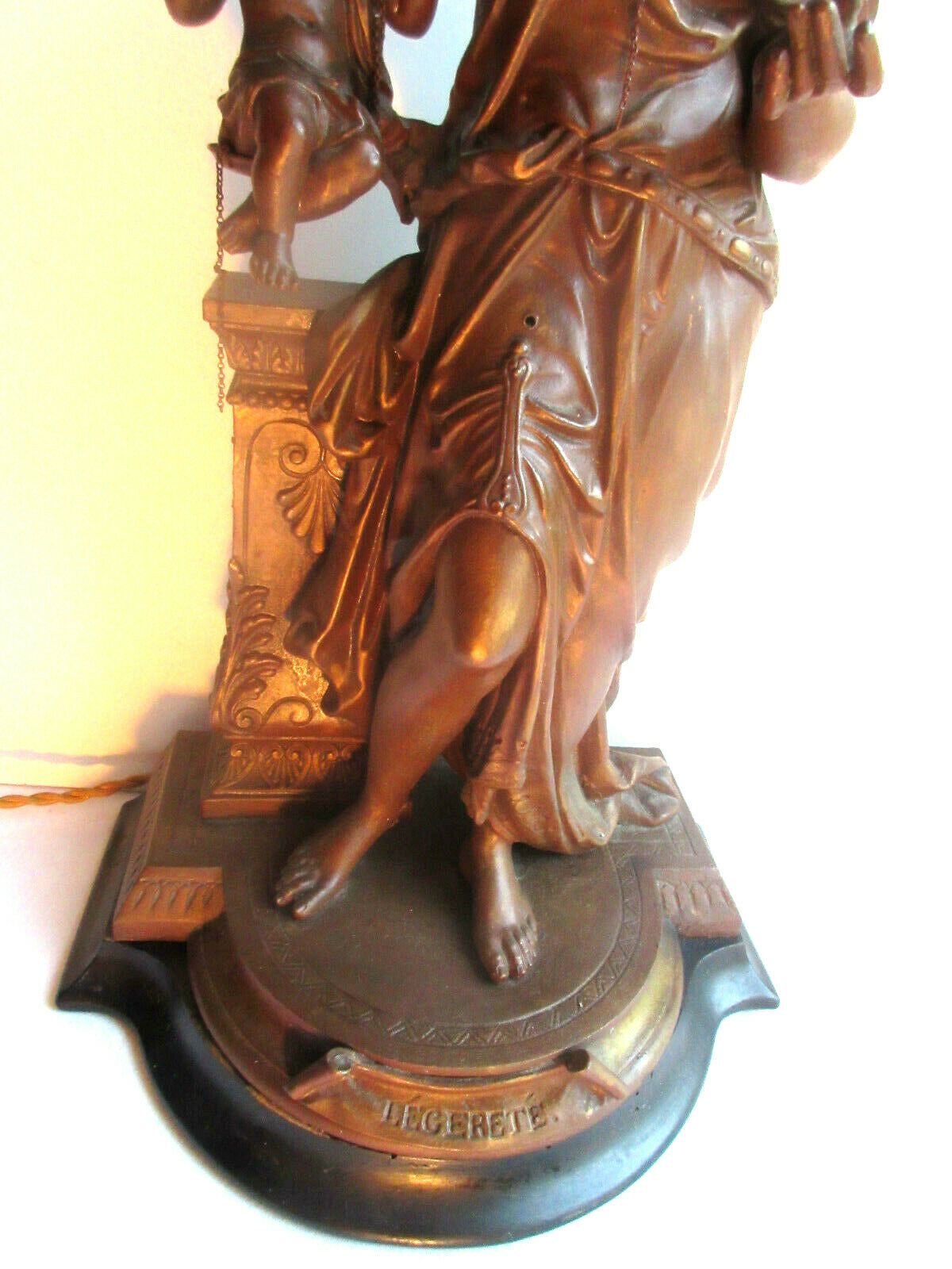 Lamp foot, metal sculpture statue: Woman and angelot "Lightness", Napoleon III