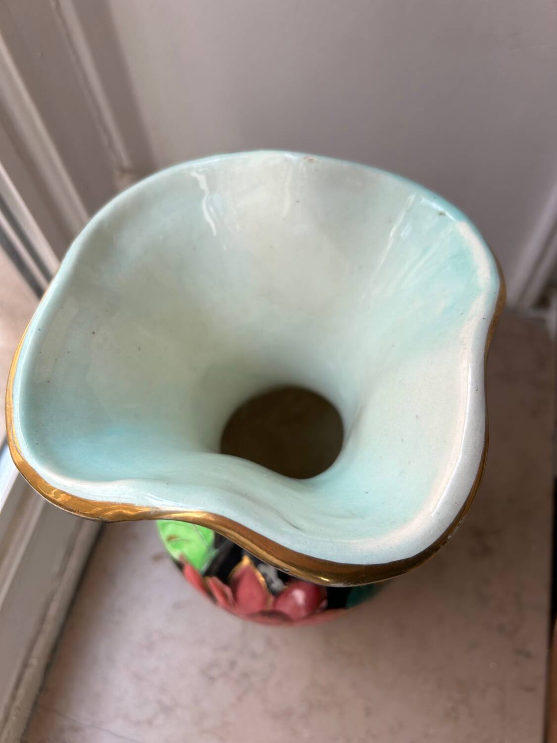 Handled ceramic vase from Vallauris, signed
