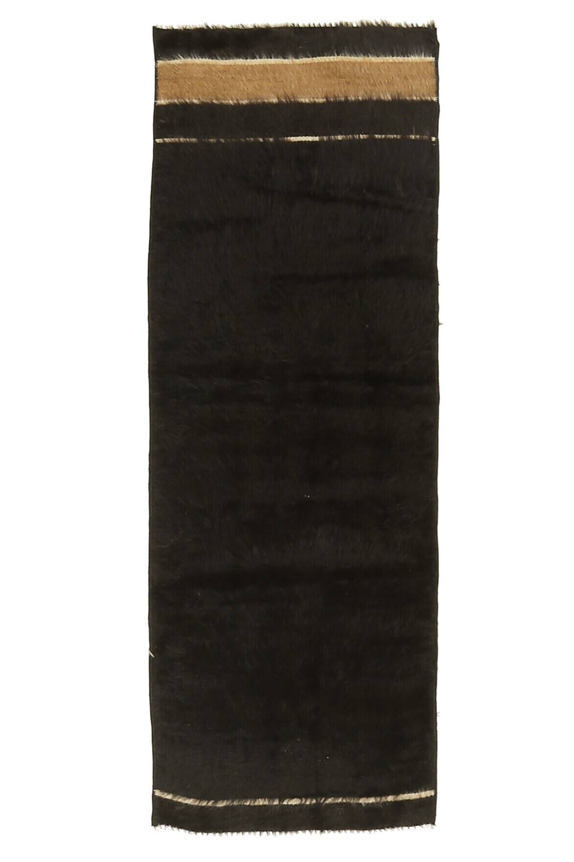 Small vintage flat-woven black rug.