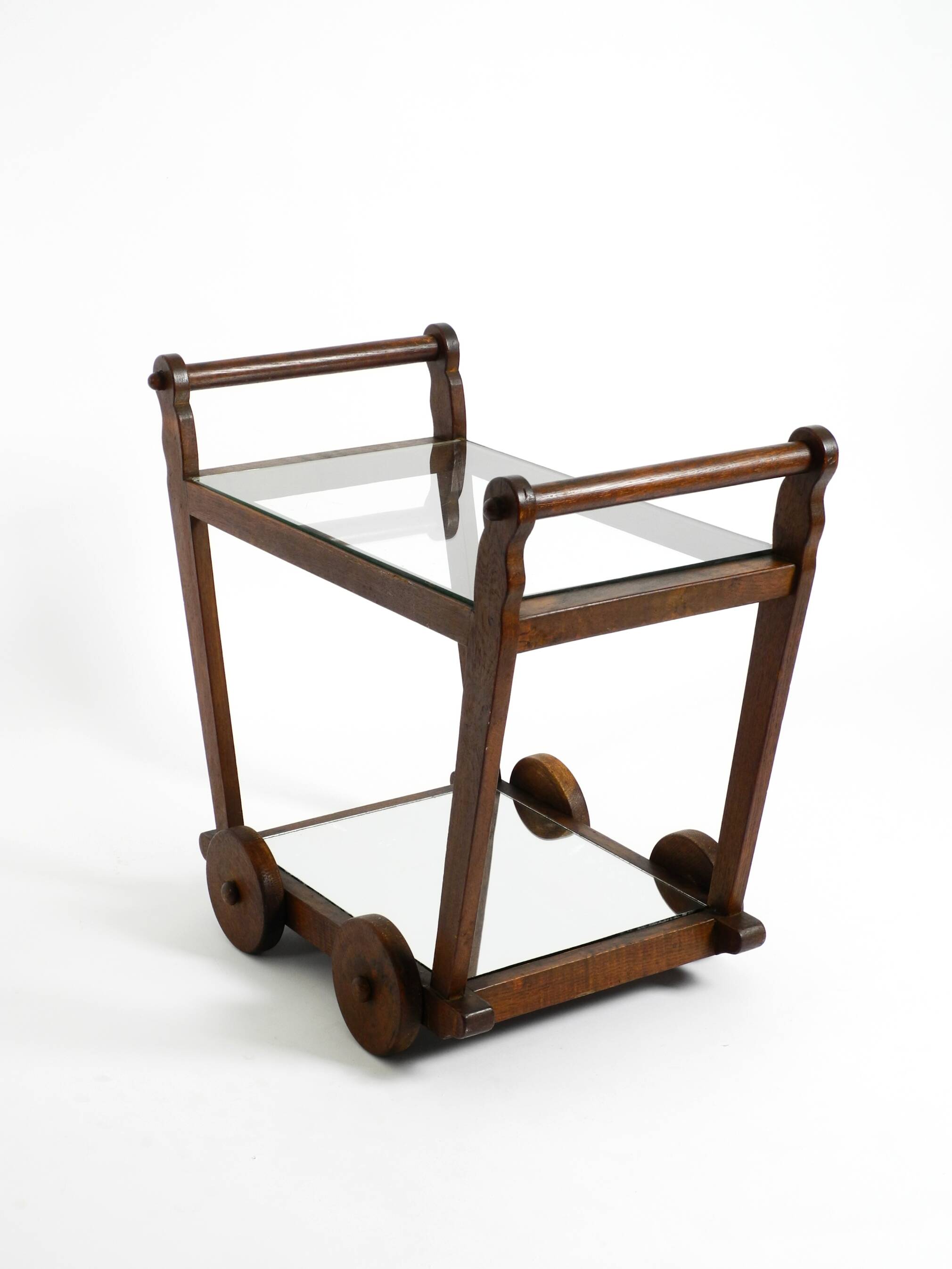 Beautiful, unique 1930s tea trolley bar cart made of solid oak wood