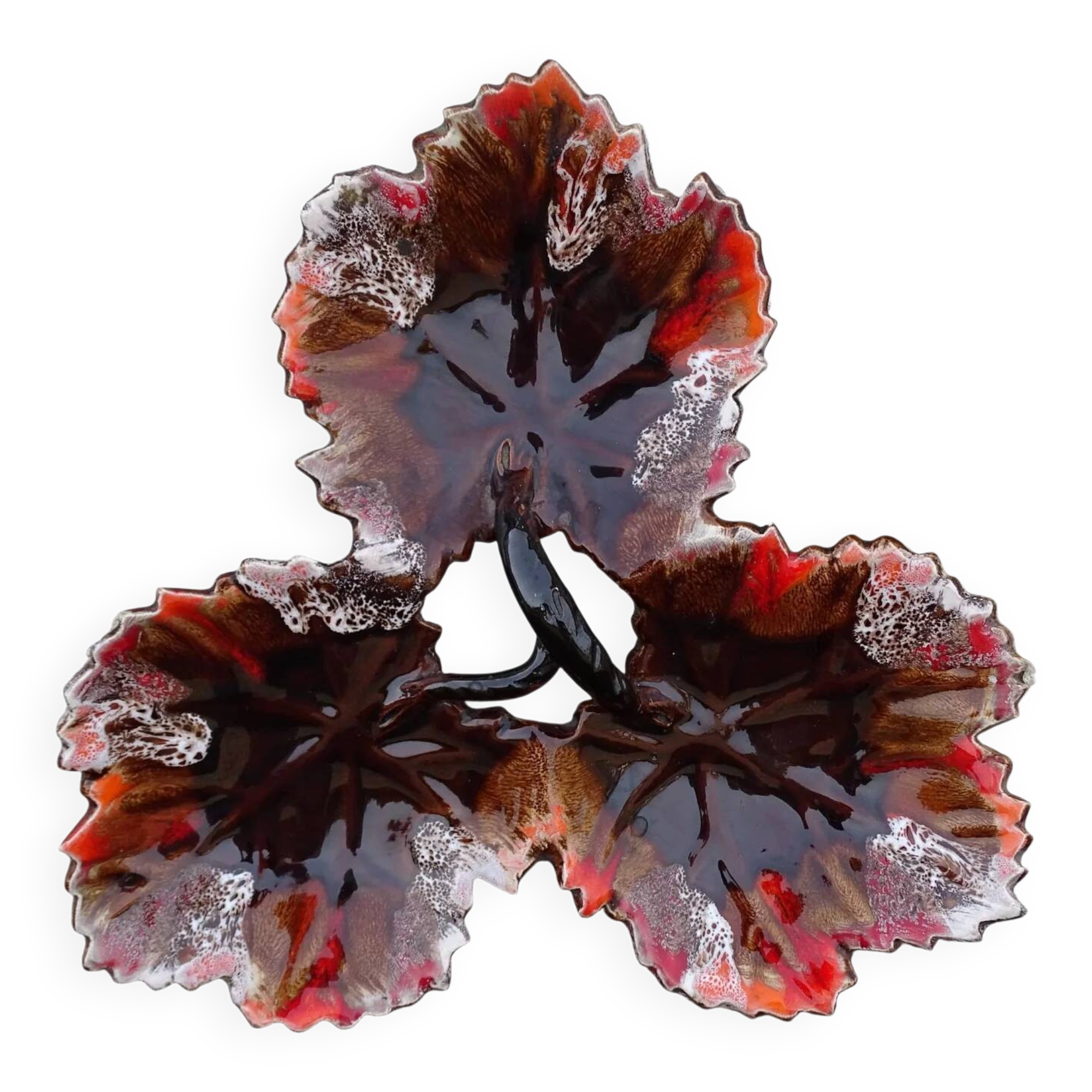 Trio de plats vintage français en céramique Vallauris en forme de feuille