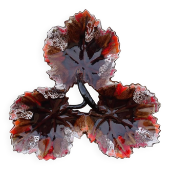 Trio de plats vintage français en céramique Vallauris en forme de feuille