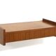 Teak wall console, suede, 1960