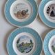 Set of 7 antique plates 18 cm – Fables de La Fontaine – turquoise decoration