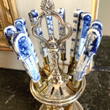 12 Delft earthenware fruit knives on their stand