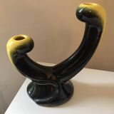 Pair of 1950s candlesticks in yellow and black ceramic in the Vallaur style