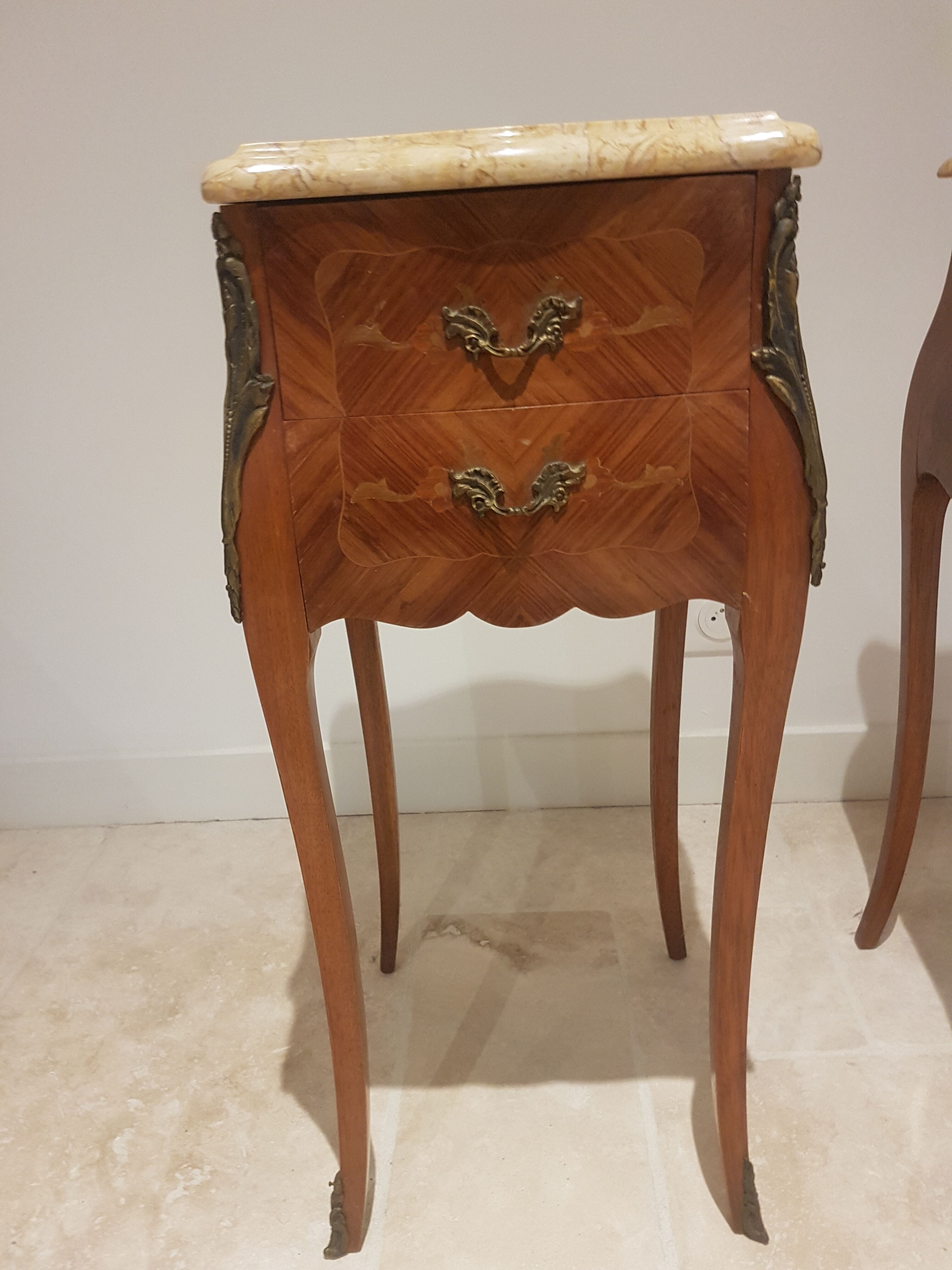 Pair of bedside tables marble top