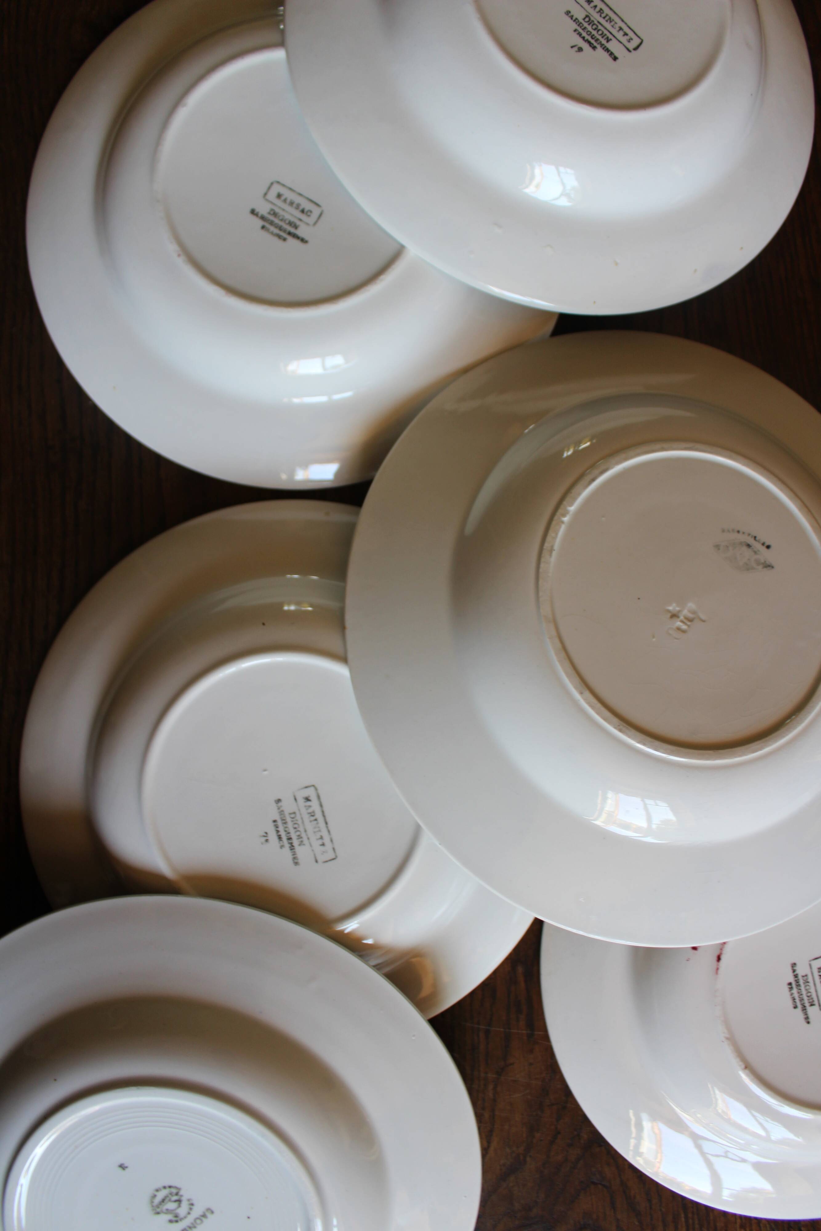 6 mismatched soup plates Marsac Marinette Digoin Badonviller