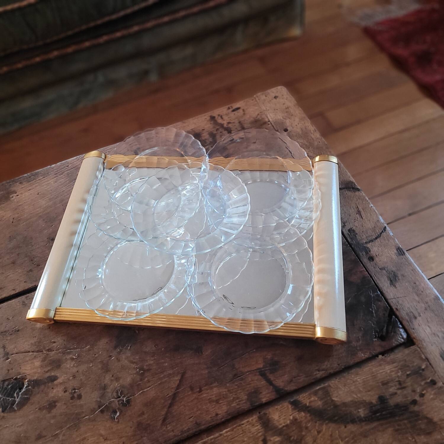 7 petal-shaped glass dessert plates – 1960s–1970s