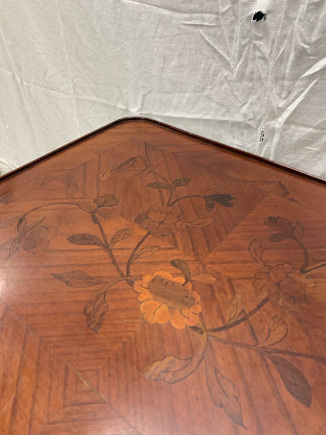 Louis XV style marquetry bedside table with floral flower