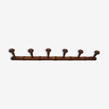 Old rustic wooden coat rack turned in imitation of bamboo 1900, 6 hooks