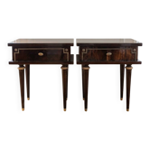 Paire de tables de chevet style Louis XVI en bois foncé