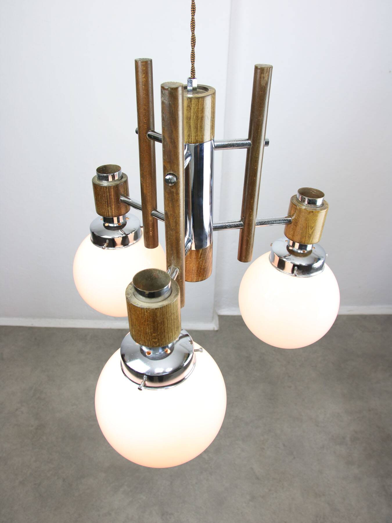 Mid-Century Scandinavian Chrome & Opaline Chandelier, 1960s