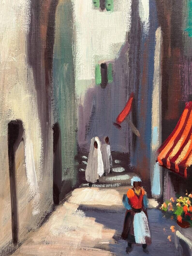 Original Swedish Oil on Canvas – “In the Street” by Unknown Artist – Vintage & Framed