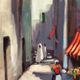 Original Swedish Oil on Canvas – “In the Street” by Unknown Artist – Vintage & Framed