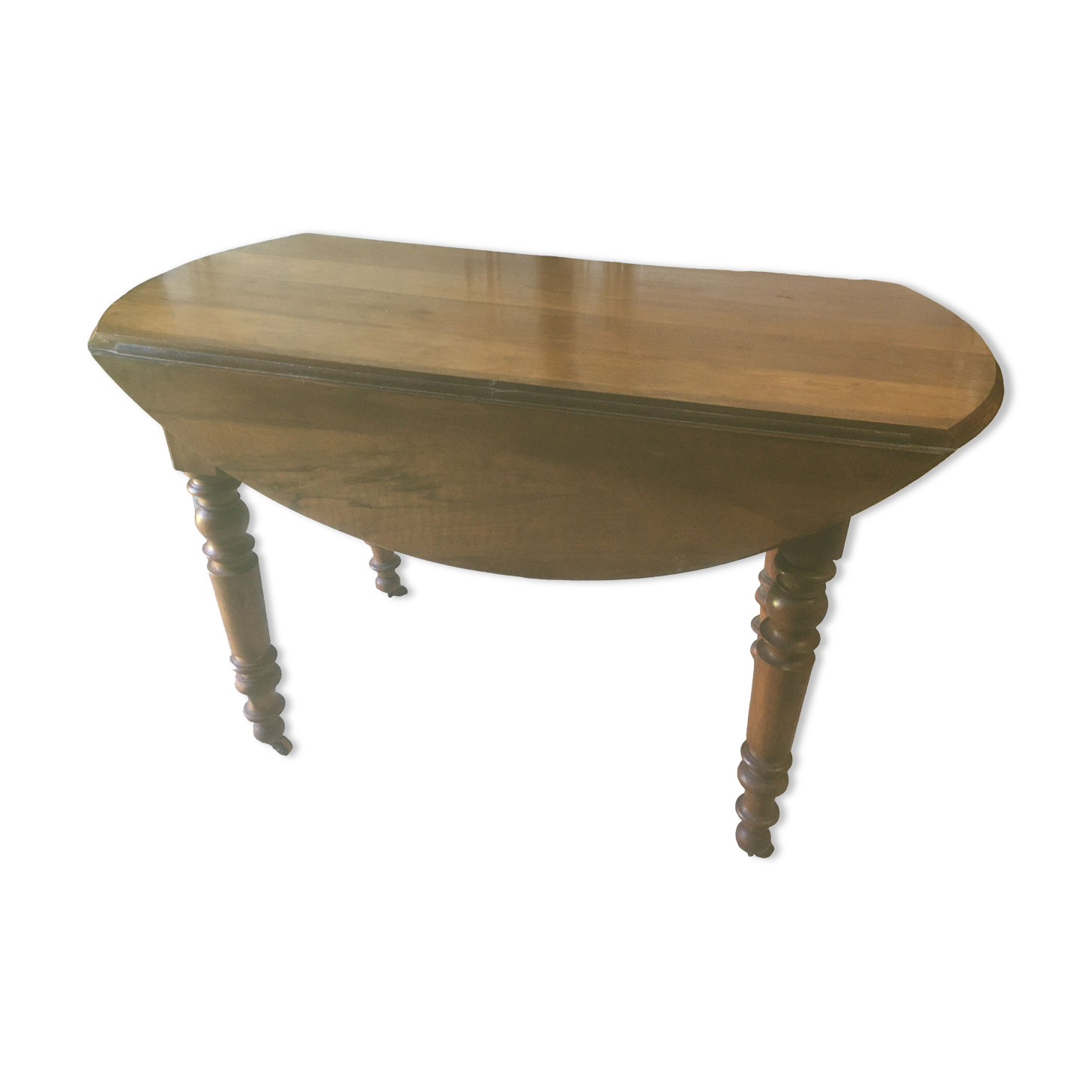 Walnut shutter table with drawer on wheels