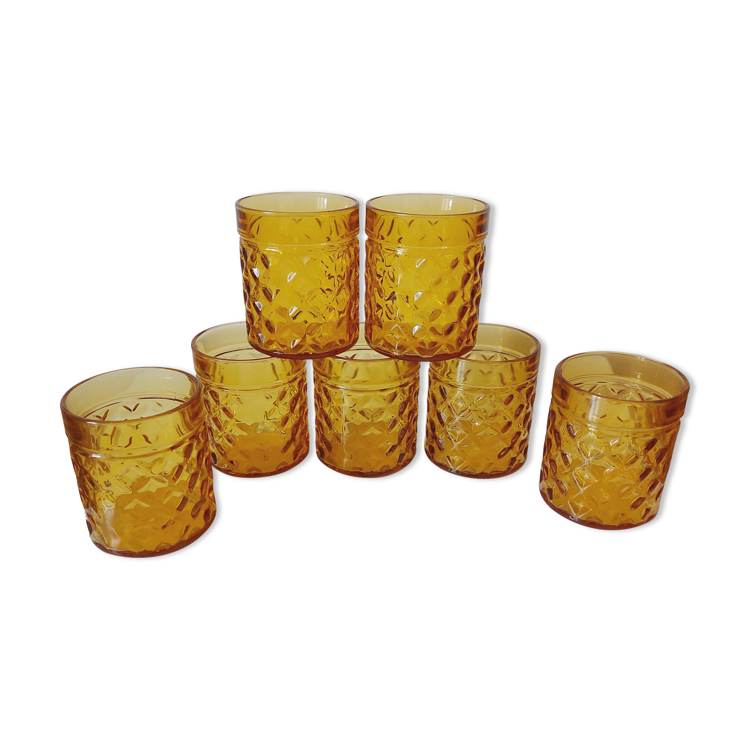 7 amber vintage pernod glasses