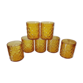 7 amber vintage pernod glasses