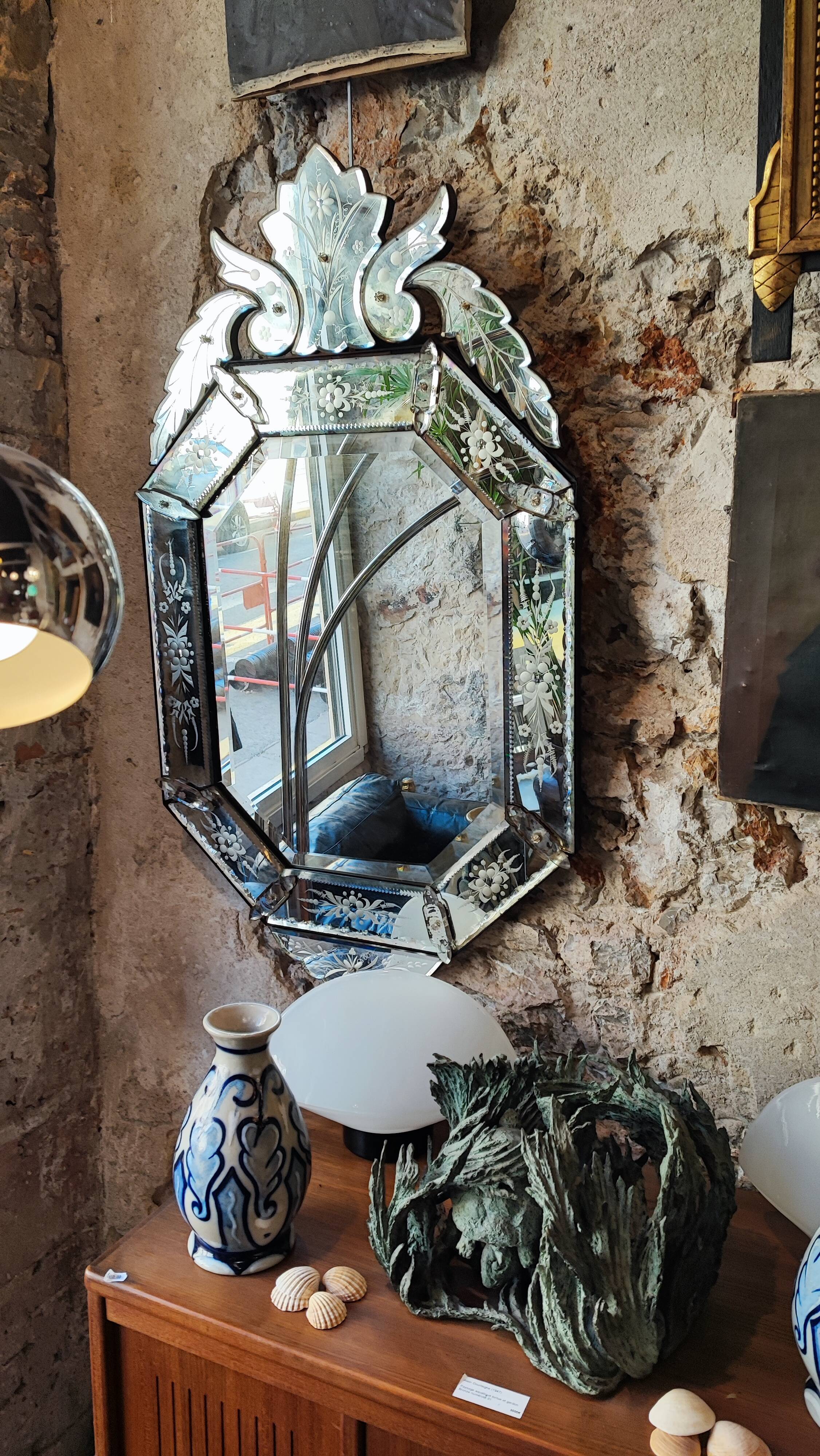 Miroir vénitien en verre de Murano - XIXème