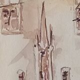 Watercolor "Music Festival at Porte Cailhau" Bordeaux signed Fouquet