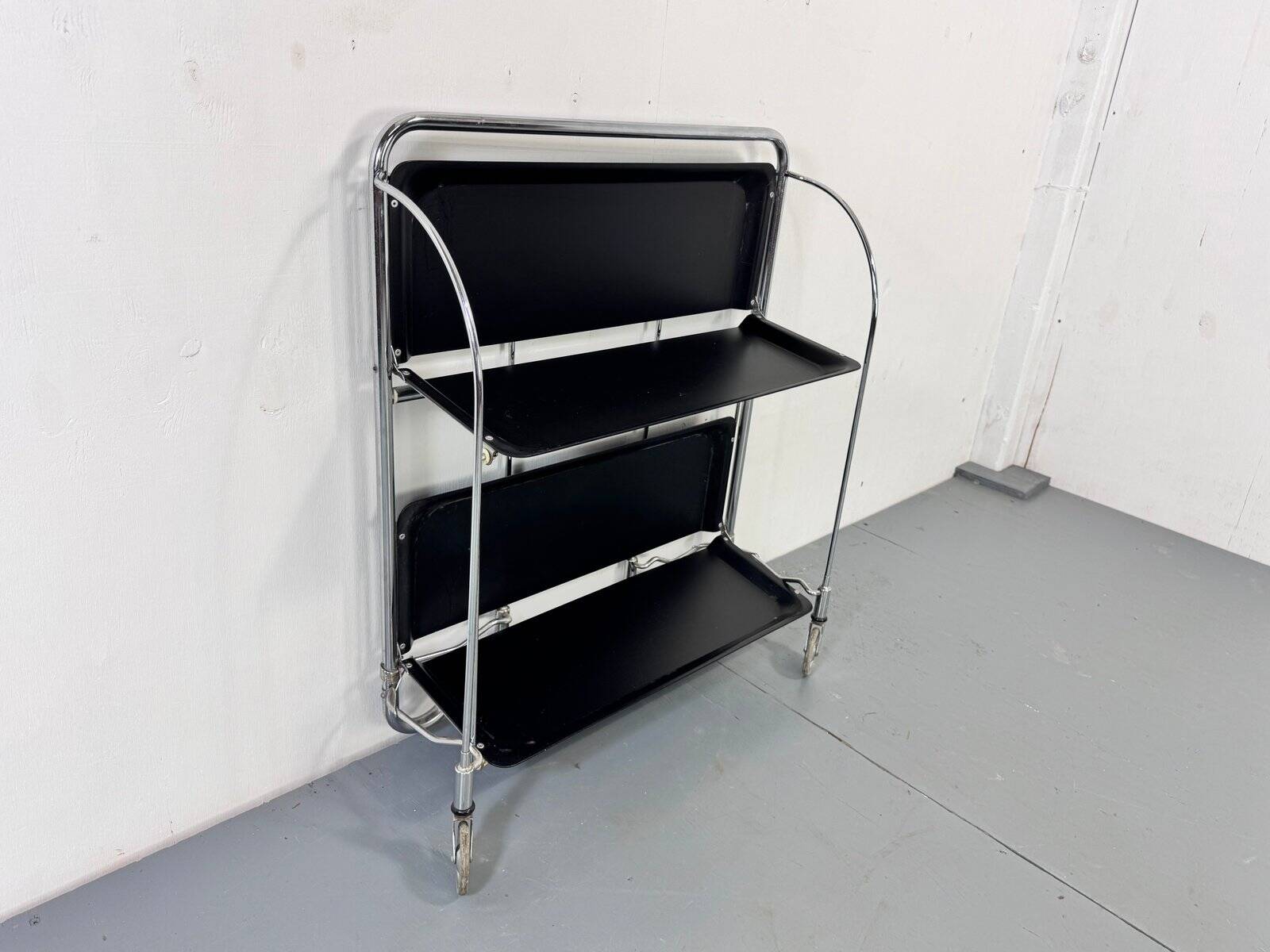 Mid-century Bauhaus Dinett foldable serving trolley from Bremshey Solingen, 1960s