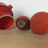 3 red ceramic vases