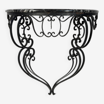 Console en fer forgé et marbre noir, table d'appoint