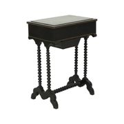 Table de couture antique laquée noire, table d'appoint en acajou, 19e siècle.
