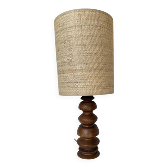 1950s turned oak wood table lamp