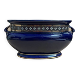 Blue earthenware planter decorated with gold motifs