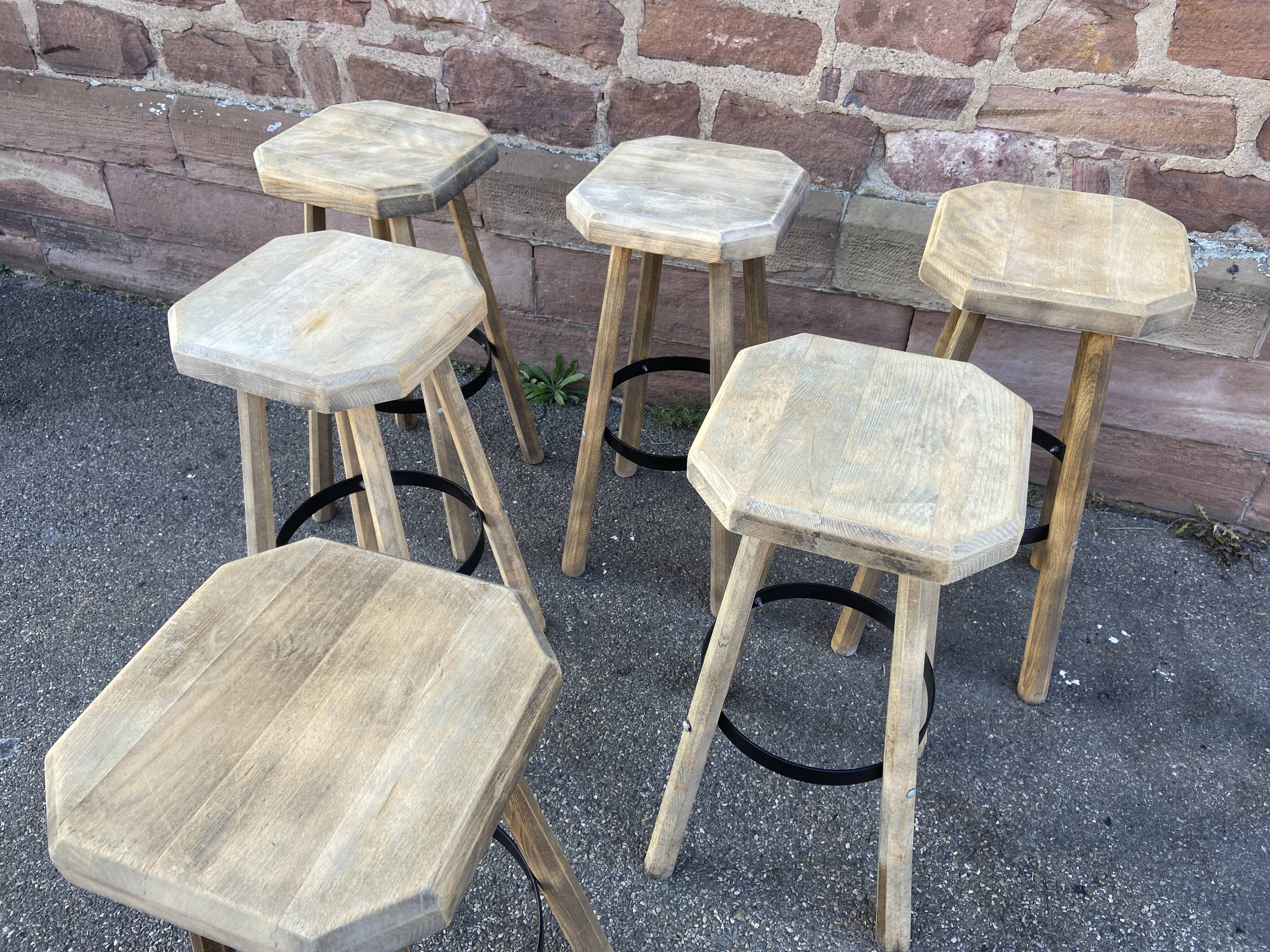 Wooden bar stool natural raw vintage 1970