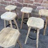 Wooden bar stool natural raw vintage 1970