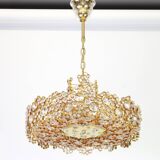 Golden brass chandelier with crystal glass inlays by Palwa, Germany, 1970s.