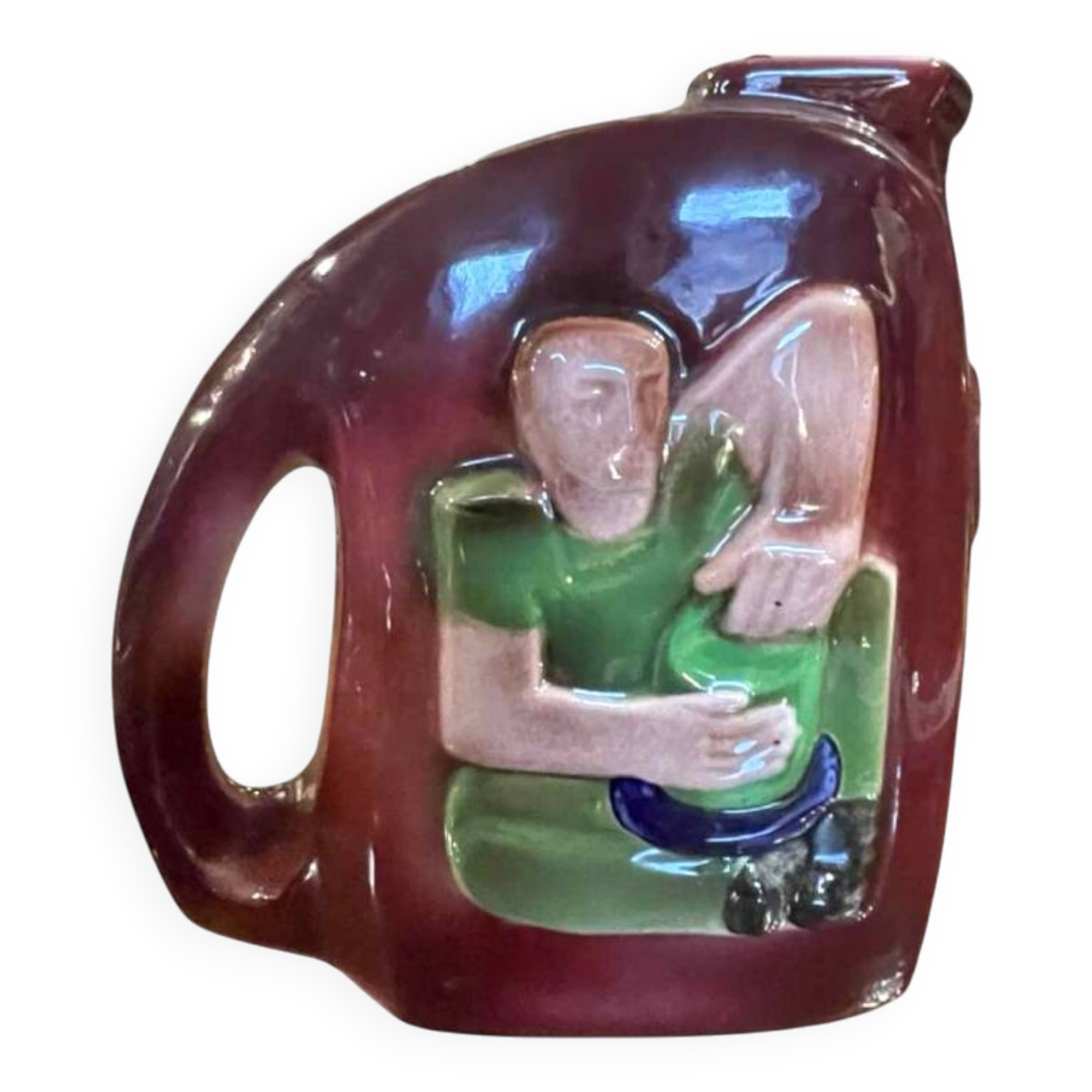 Ceramic pitcher, freemasonry, rene boschmans for coceram, ca 1950