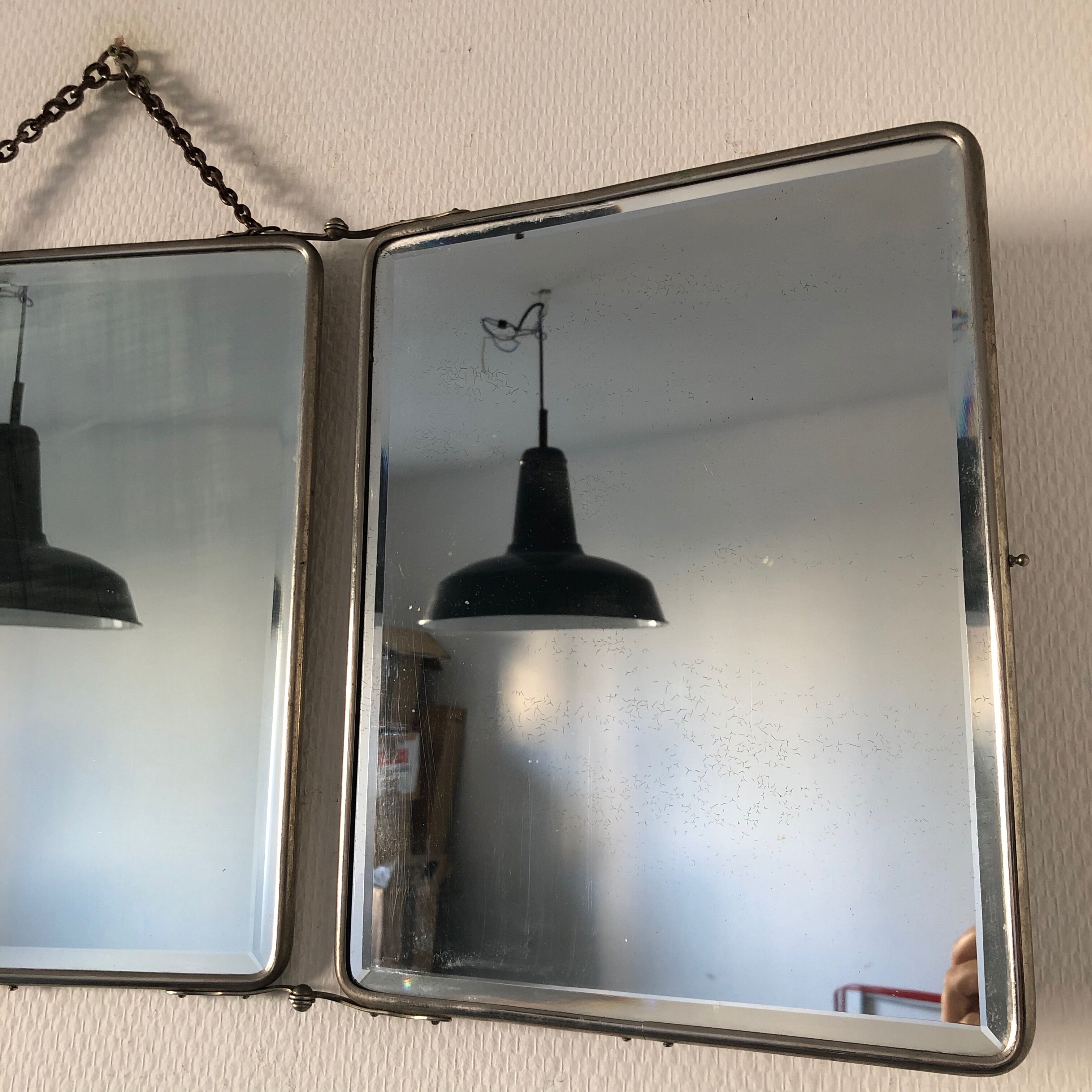 Mirror triptych Barber nickeled vintage 1930 31x77cm