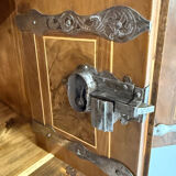 Antique 19th century Biedermeier art deco chest of drawers in walnut with wrought iron locks