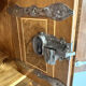 Antique 19th century Biedermeier art deco chest of drawers in walnut with wrought iron locks