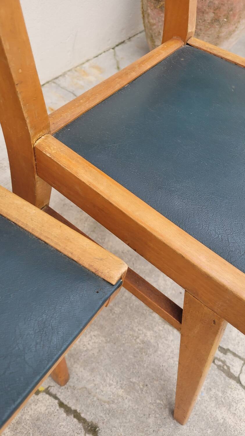 Series of 3 vintage chairs with compass legs - 1950s