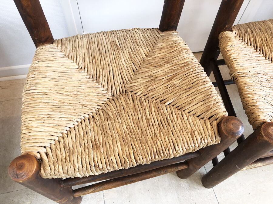 Pair of straw brutalist chairs, 1970