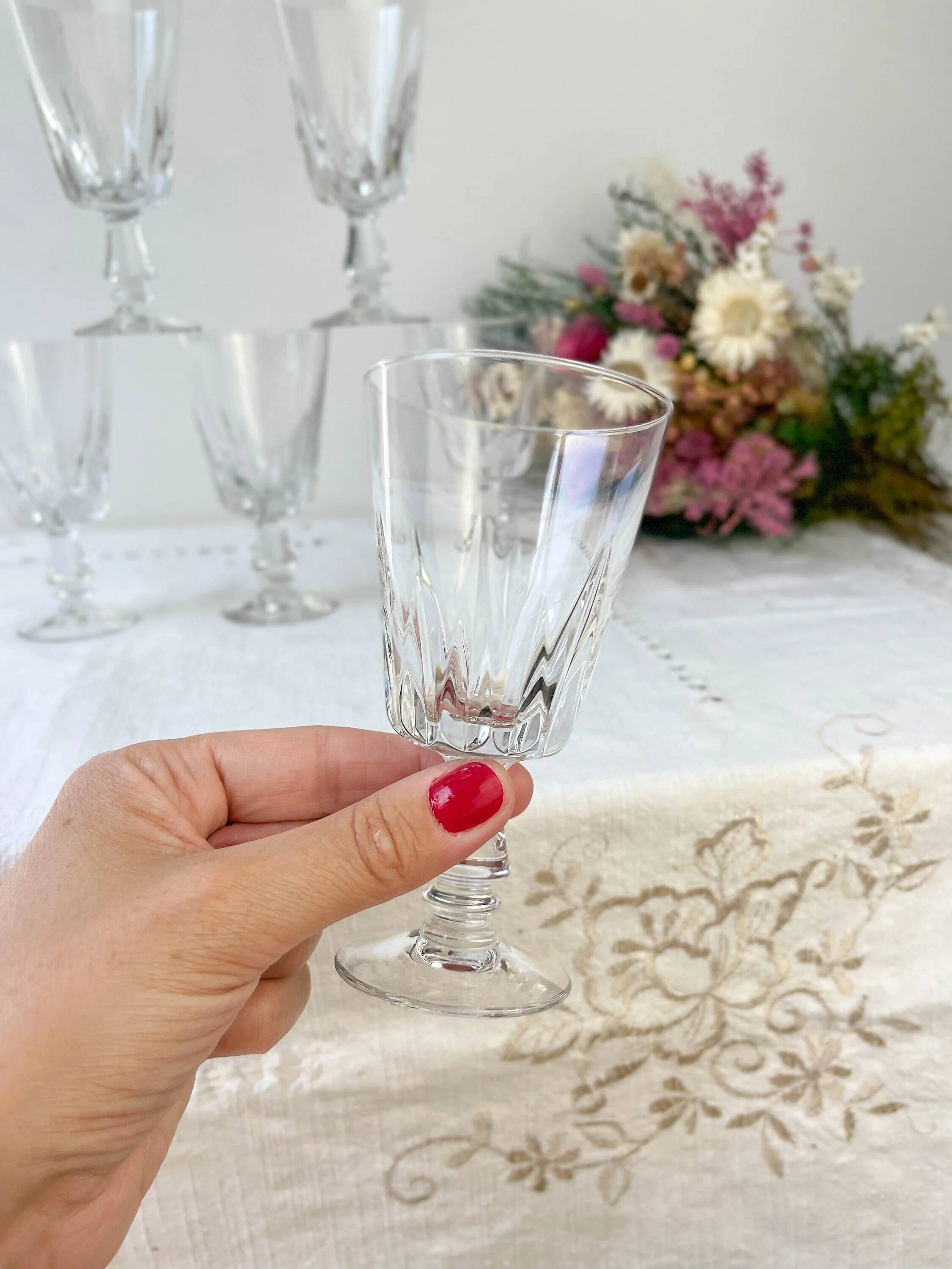 6 vintage white wine glasses