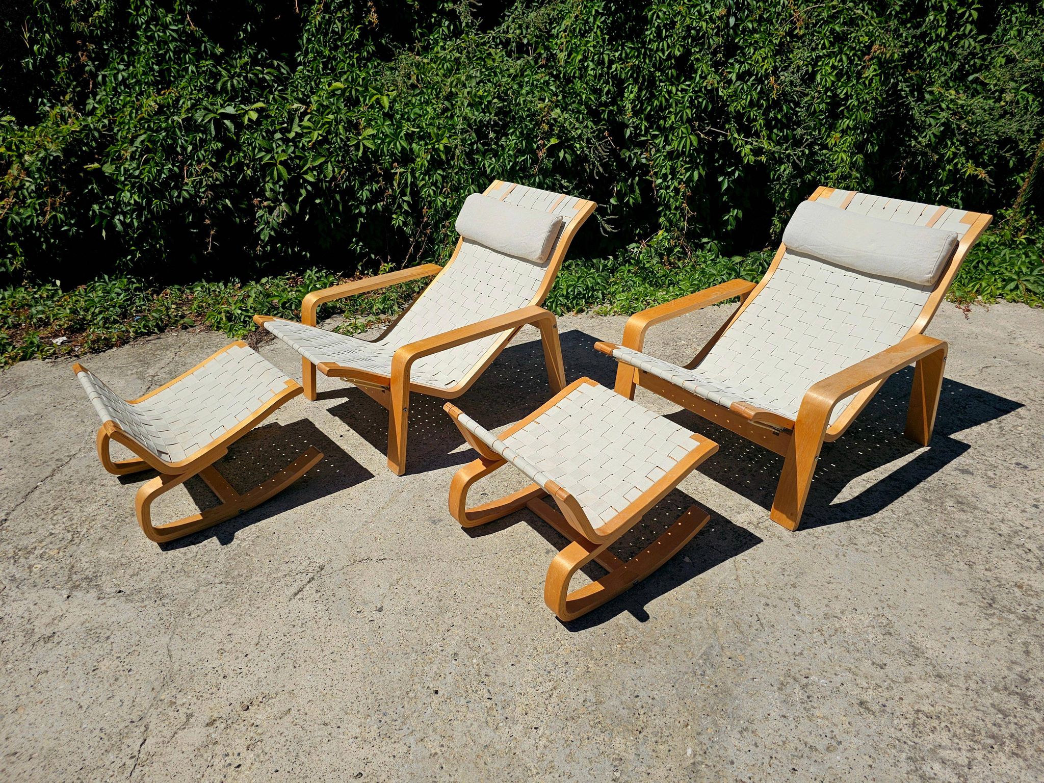 Pulkka lounge chair pair with ottoman by Ilmari Lappalainen for IKEA