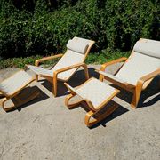 Pulkka lounge chair pair with ottoman by Ilmari Lappalainen for IKEA
