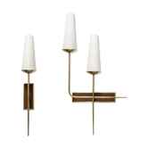 Pair of wall light from the 50s, Arlus or Lunel, in brass and wood.