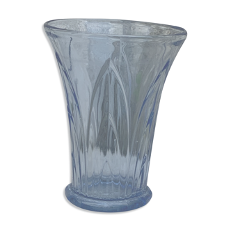 Blue glass vase pattern foliage art deco