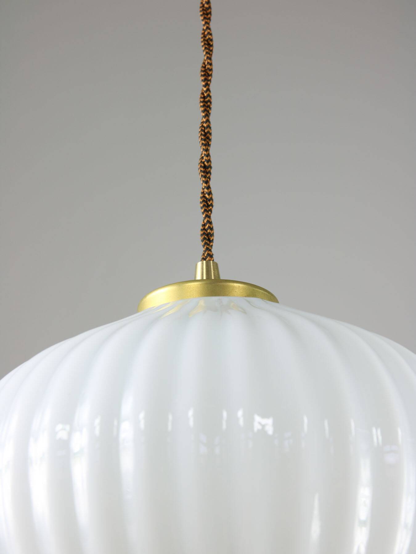 Vintage Opaline & Brass Pendant Lamp