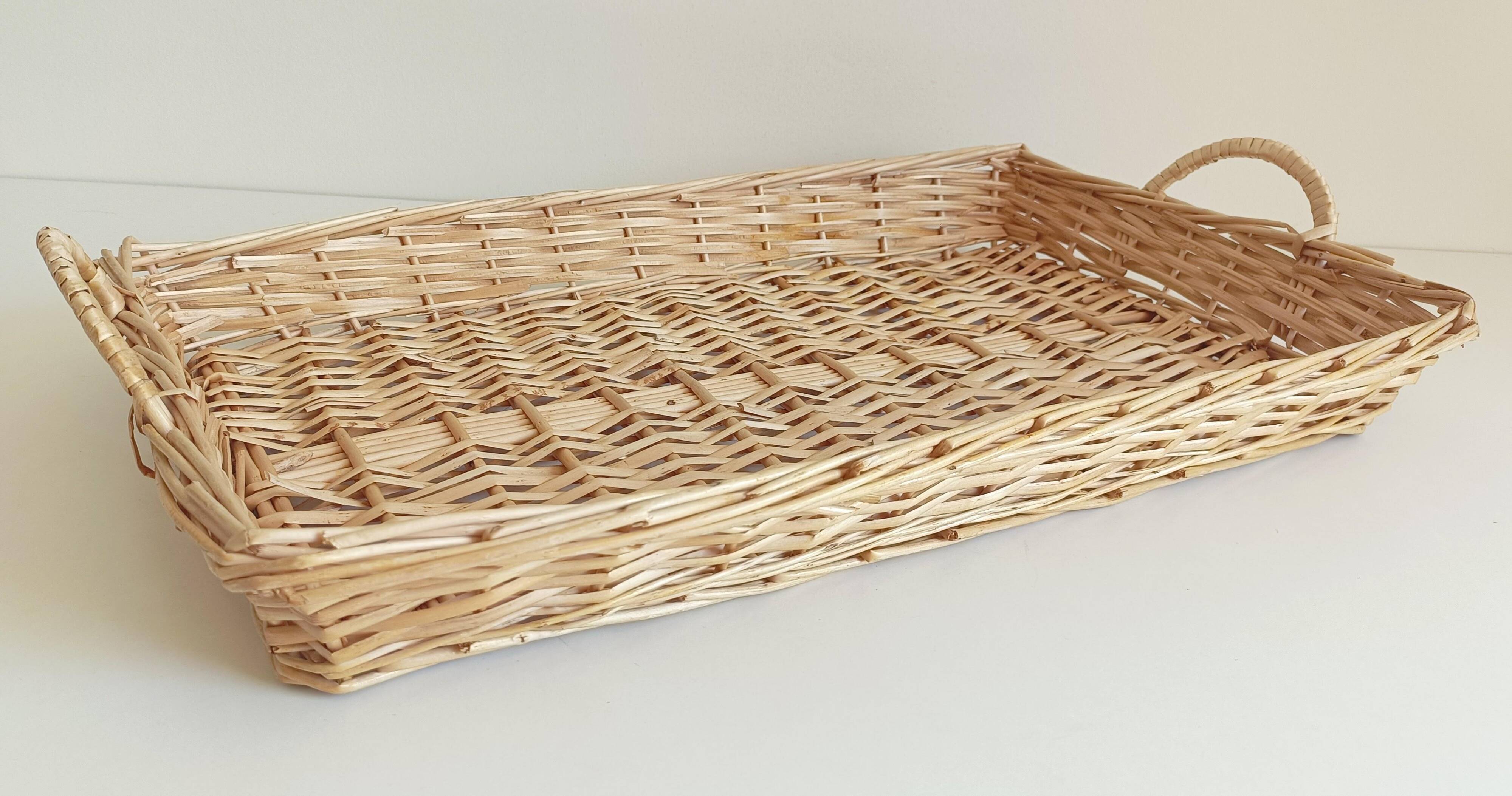 French Provence Large Wicker Basket Tray, Handwoven in France, Late 20th-C