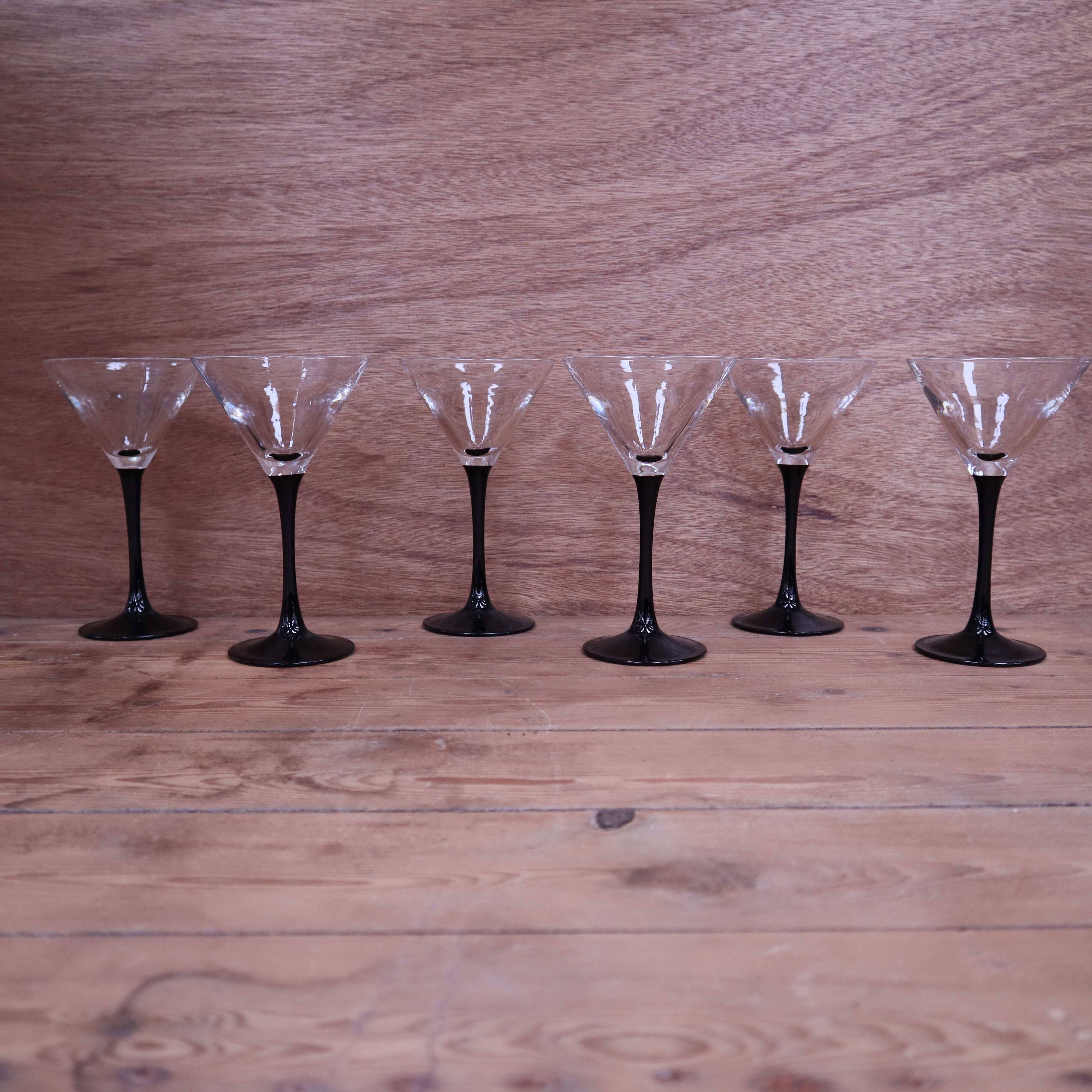 6 Luminarc vintage black stemmed cocktail glasses