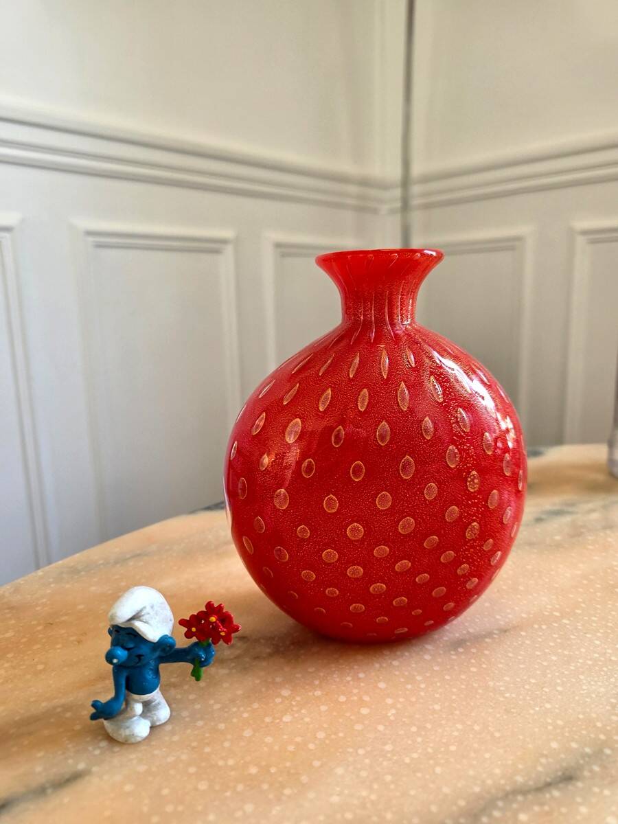 Red ball vase in Murano blown glass – Italy 1970s