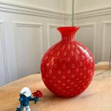 Vase boule rouge en verre soufflé Murano – Italie années 70