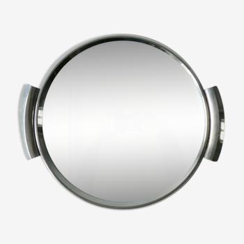 Plateau de service Art Deco, miroir et chrome, 33 cm